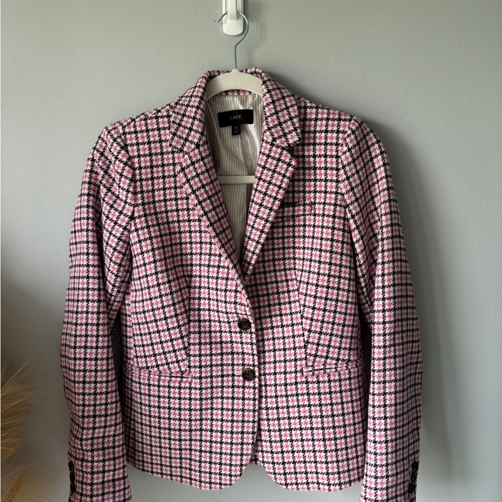 J. Crew Women's Blazer in Pink and Black Check